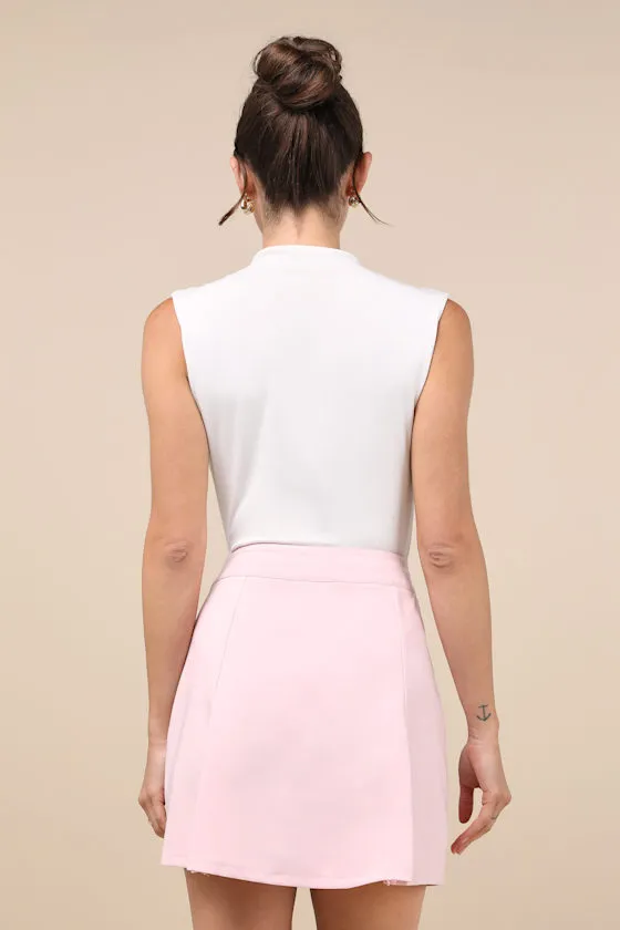 Charmed Energy Light Pink Embroidered Pleated Bow Mini Skirt sold by Lulus product image thumbnail 2