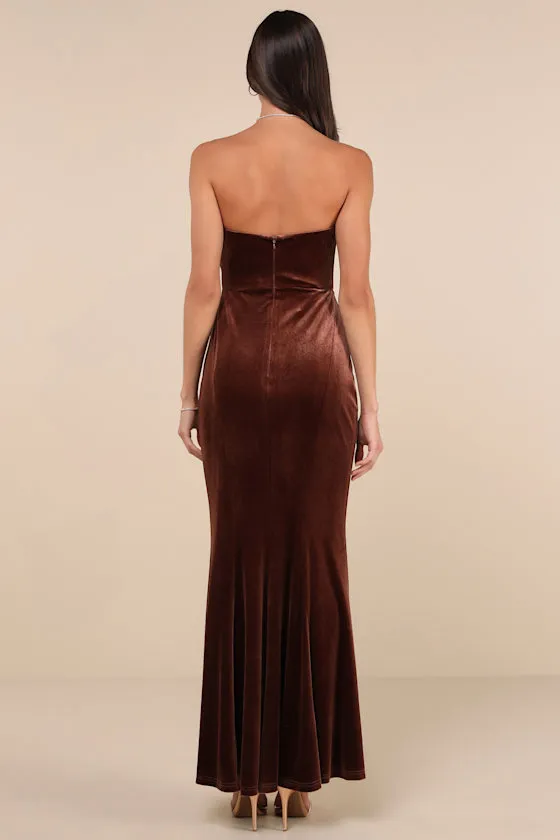 Perfectly Captivating Brown Velvet Strapless Maxi Dress sold by Lulus product image thumbnail 2