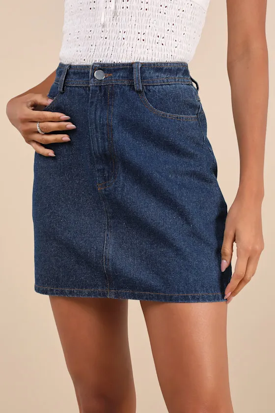 Enviably Cool Dark Wash Denim Mini Skirt sold by Lulus