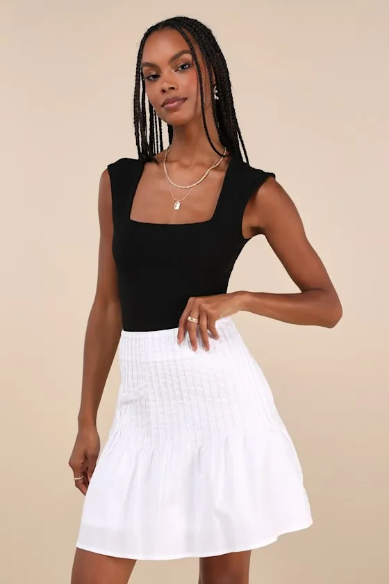 Exceptional Sweetie White Pintuck High-Rise Mini Skirt sold by Lulus