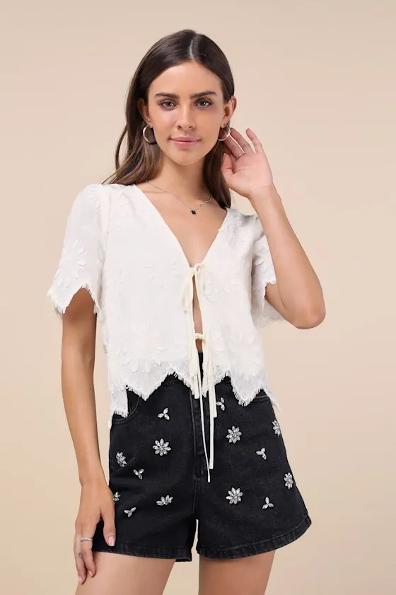 Easygoing Glow Black Denim Rhinestone High-Rise Shorts sold by Lulus