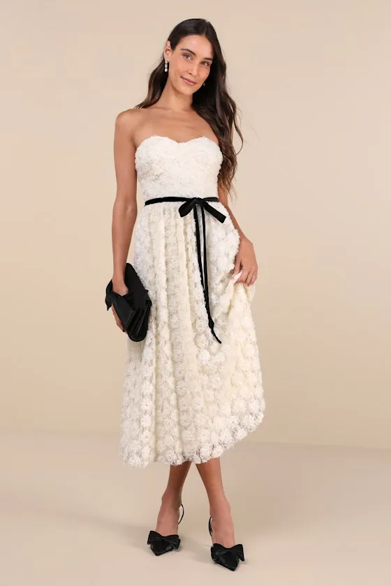 Cute Merriment Ivory 3D Floral Applique Lace Midi Dress sold by Lulus
