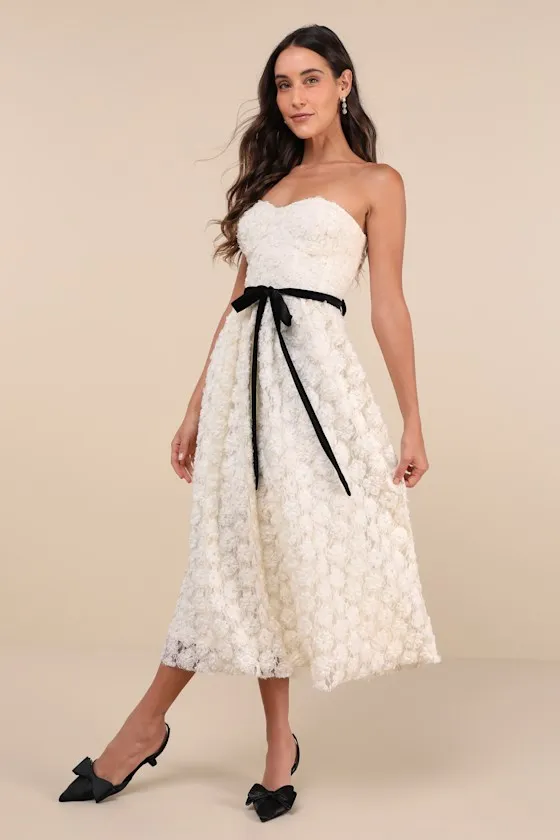 Cute Merriment Ivory 3D Floral Applique Lace Midi Dress sold by Lulus product image thumbnail 2