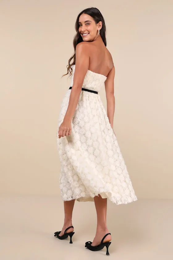 Cute Merriment Ivory 3D Floral Applique Lace Midi Dress sold by Lulus product image thumbnail 3