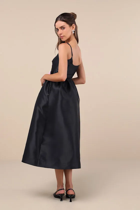 Classy Aesthetic Black Taffeta Bow Midi Dress With Pockets sold by Lulus product image thumbnail 3