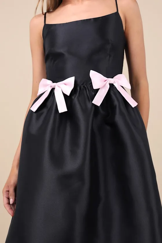 Classy Aesthetic Black Taffeta Bow Midi Dress With Pockets sold by Lulus product image thumbnail 4