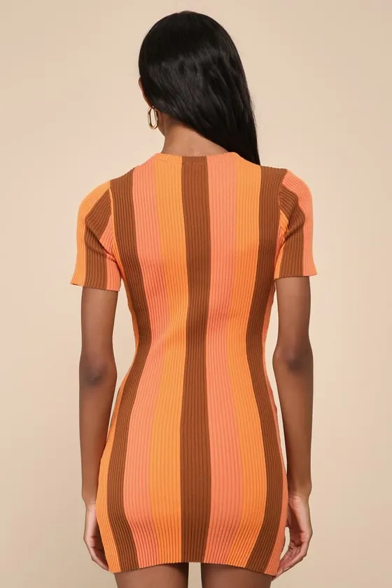 Definitely Cool Orange Striped Ribbed Short Sleeve Mini Dress sold by Lulus product image thumbnail 3