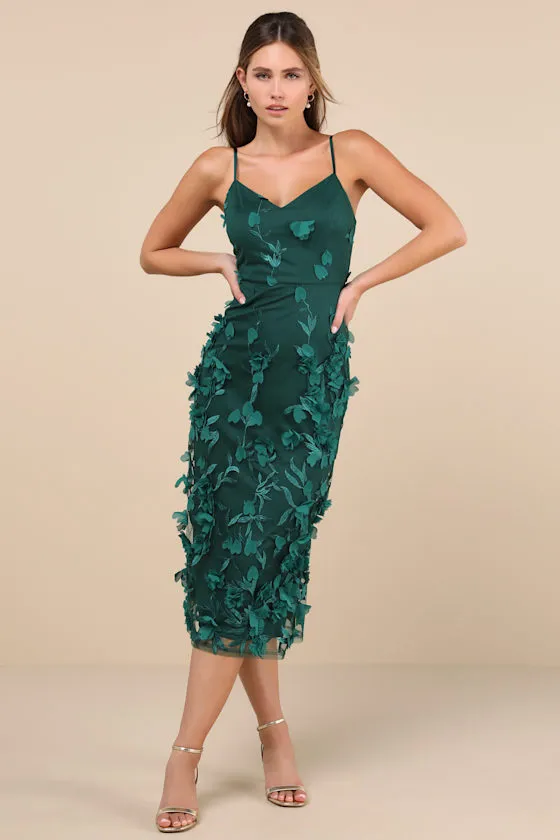 Limitless Adoration Emerald 3D Floral Embroidered Midi Dress sold by Lulus