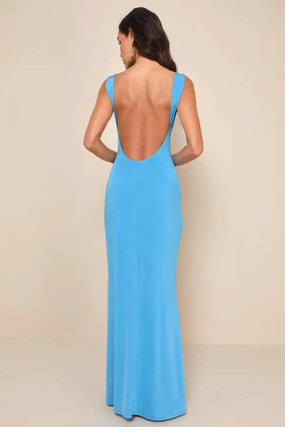 Inspiring Glamour Bright Blue Backless Column Maxi Dress sold by Lulus product image thumbnail 2