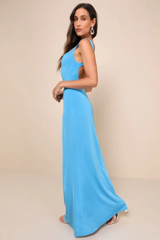 Inspiring Glamour Bright Blue Backless Column Maxi Dress sold by Lulus product image thumbnail 4