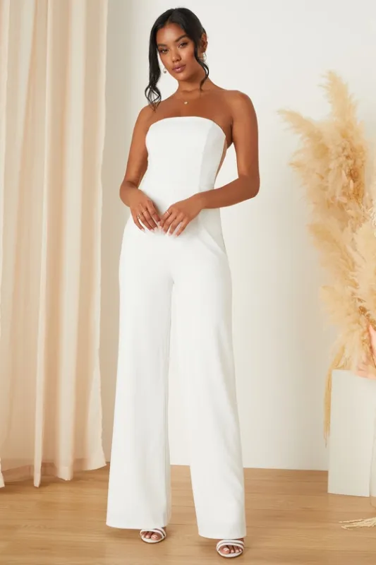 Adoring Occasion White Strapless Wide-Leg Jumpsuit sold by Lulus