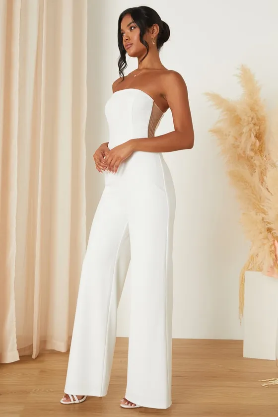 Adoring Occasion White Strapless Wide-Leg Jumpsuit sold by Lulus product image thumbnail 4