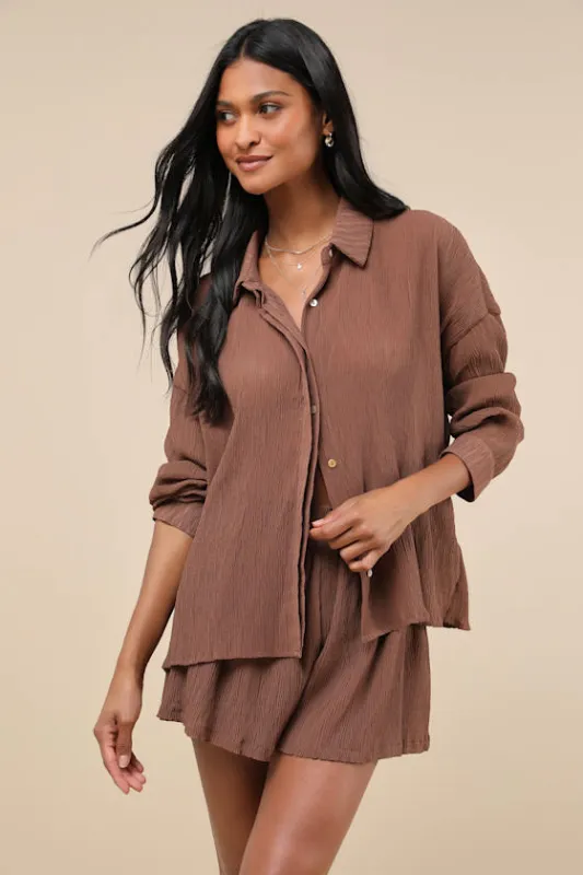 Style Update Brown Long Sleeve Button-Up Top sold by Lulus