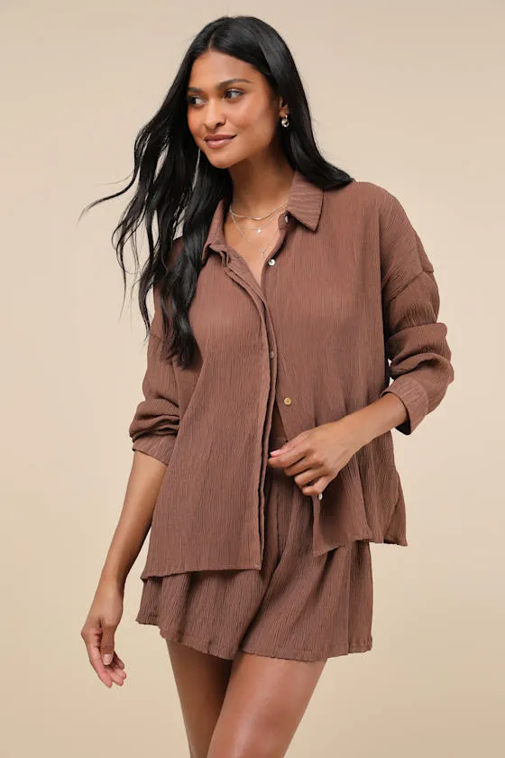 Style Update Brown Long Sleeve Button-Up Top sold by Lulus