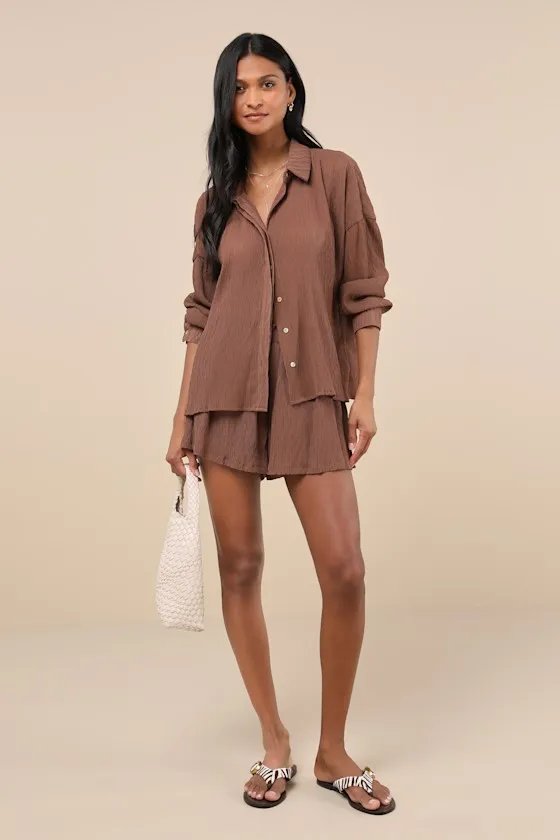 Style Update Brown Long Sleeve Button-Up Top sold by Lulus product image thumbnail 4