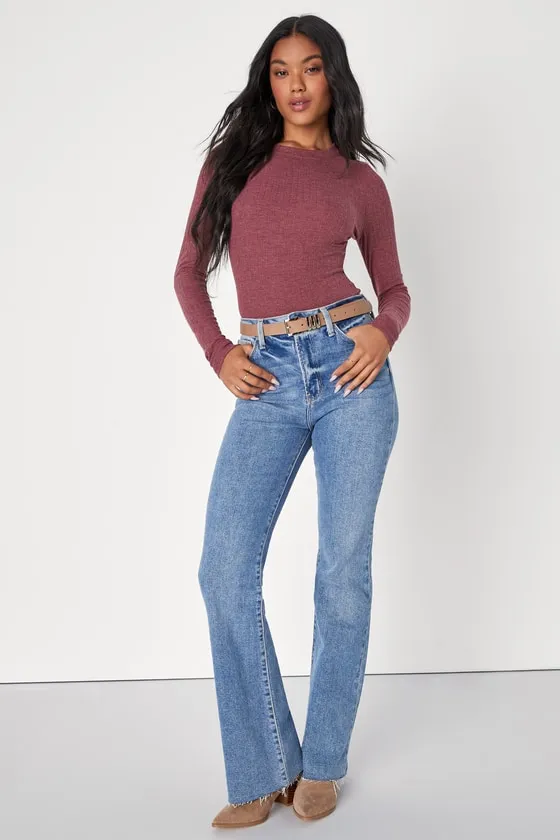 Essential Fit Heather Mauve Purple Ribbed Knit Long Sleeve Top sold by Lulus product image thumbnail 4