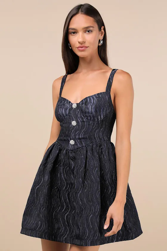 Charmingly Precious Navy Pleated Textured Bustier Mini Dress sold by Lulus product image thumbnail 2