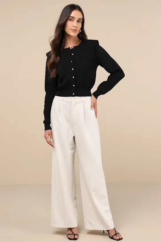 Denisa Black Long Sleeve Pearl Button Cardigan sold by Lulus product image thumbnail 3