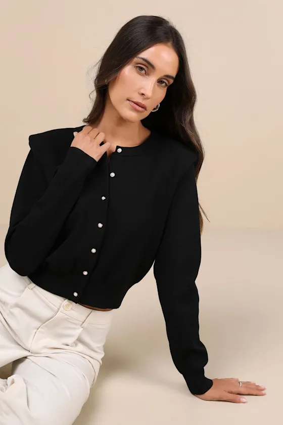 Denisa Black Long Sleeve Pearl Button Cardigan sold by Lulus product image thumbnail 4