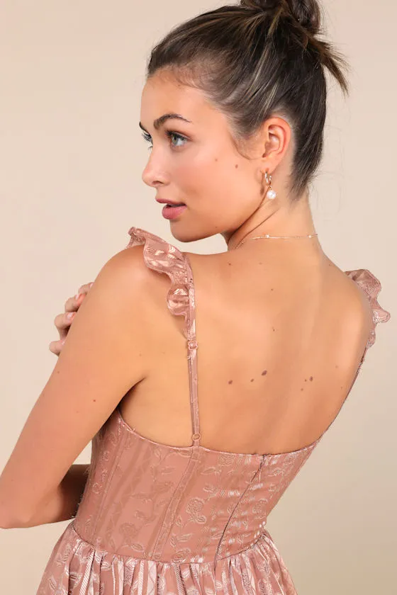 Stunning Glory Dusty Pink Floral Jacquard Tiered Maxi Dress sold by Lulus product image thumbnail 4