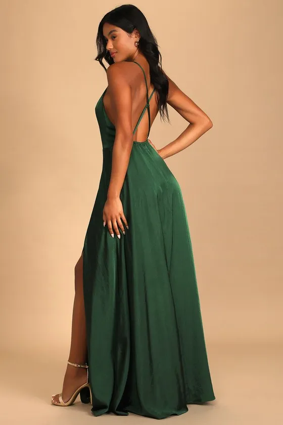 Total Beauty Emerald Green Satin Backless Maxi Dress sold by Lulus product image thumbnail 3