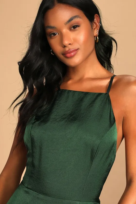 Total Beauty Emerald Green Satin Backless Maxi Dress sold by Lulus product image thumbnail 4