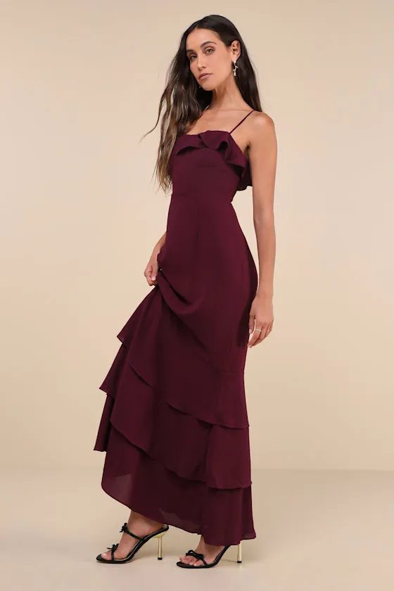 Lively Evenings Plum Purple Sleeveless Tiered Maxi Dress sold by Lulus product image thumbnail 2