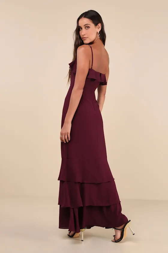 Lively Evenings Plum Purple Sleeveless Tiered Maxi Dress sold by Lulus product image thumbnail 3