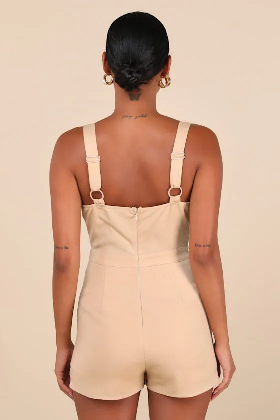 Feeling So Chic Tan Surplice Double-Breasted Skort Romper sold by Lulus product image thumbnail 2