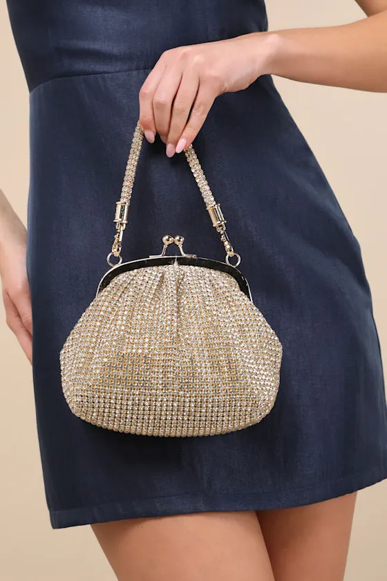Undeniable Gleam Gold Rhinestone Clutch sold by Lulus
