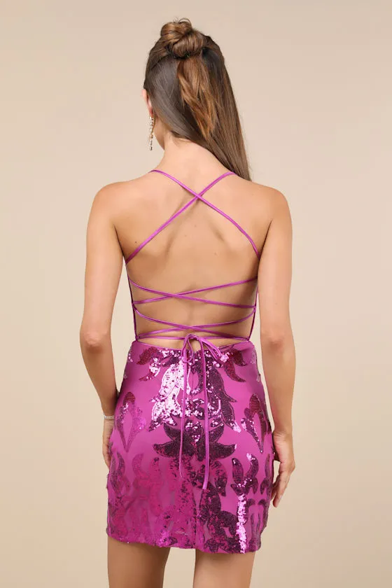 Sincerest Shine Magenta Purple Sequin Lace-Up Mini Dress sold by Lulus product image thumbnail 2