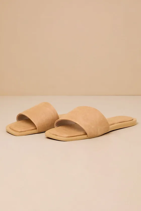 Brenner Camel Flat Square-Toe Slide Sandals sold by Lulus product image thumbnail 2