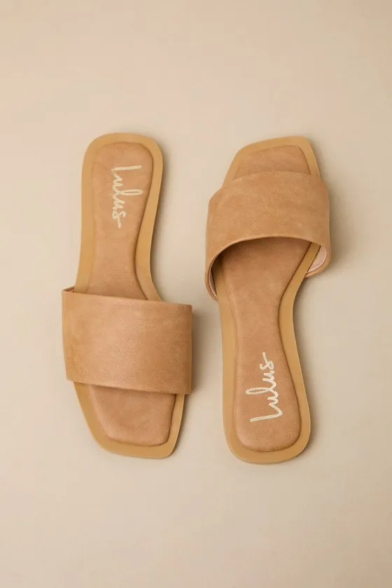 Brenner Camel Flat Square-Toe Slide Sandals sold by Lulus product image thumbnail 3