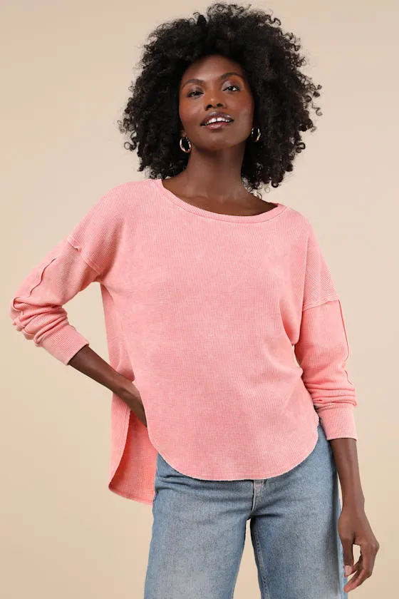 Edgy Flirtation Washed Pink Waffle Knit Long Sleeve Top sold by Lulus product image thumbnail 2