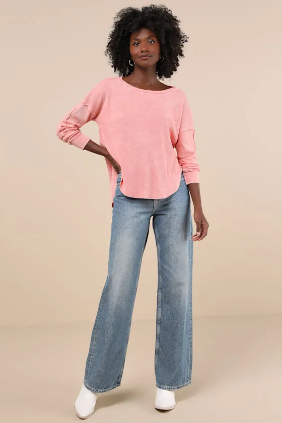 Edgy Flirtation Washed Pink Waffle Knit Long Sleeve Top sold by Lulus product image thumbnail 4