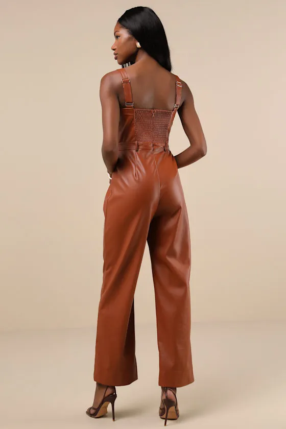 Trendiest Cutie Brown Vegan Leather Straight Leg Jumpsuit sold by Lulus product image thumbnail 2