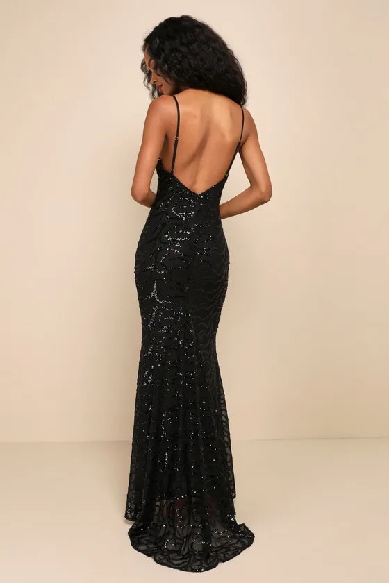 Mesmerizing Demeanor Black Sequin Backless Mermaid Maxi Dress sold by Lulus product image thumbnail 2