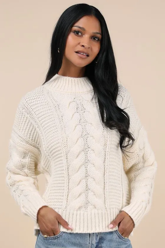 Timeless Warmth Ivory Cable Knit Pullover Sweater sold by Lulus product image thumbnail 2