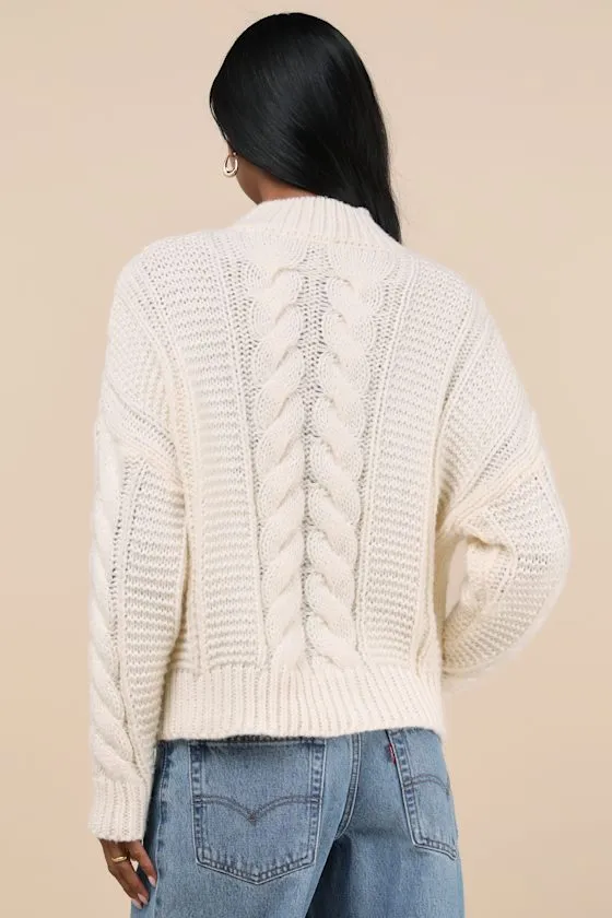 Timeless Warmth Ivory Cable Knit Pullover Sweater sold by Lulus product image thumbnail 3