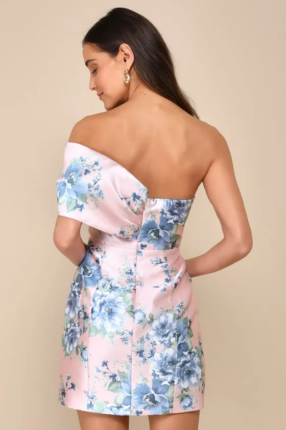 Soiree Darling Pink Floral Bow Off-the-Shoulder Mini Dress sold by Lulus product image thumbnail 4