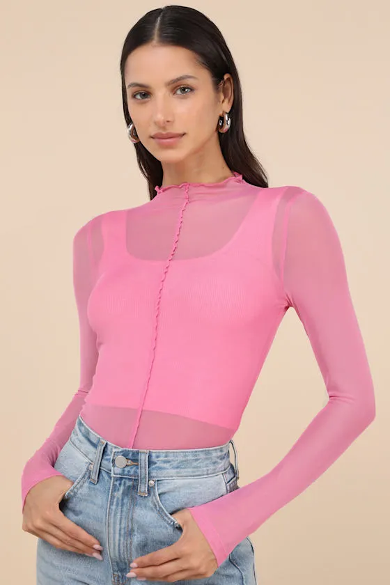 Desired Trend Pink Mesh Long Sleeve Top sold by Lulus