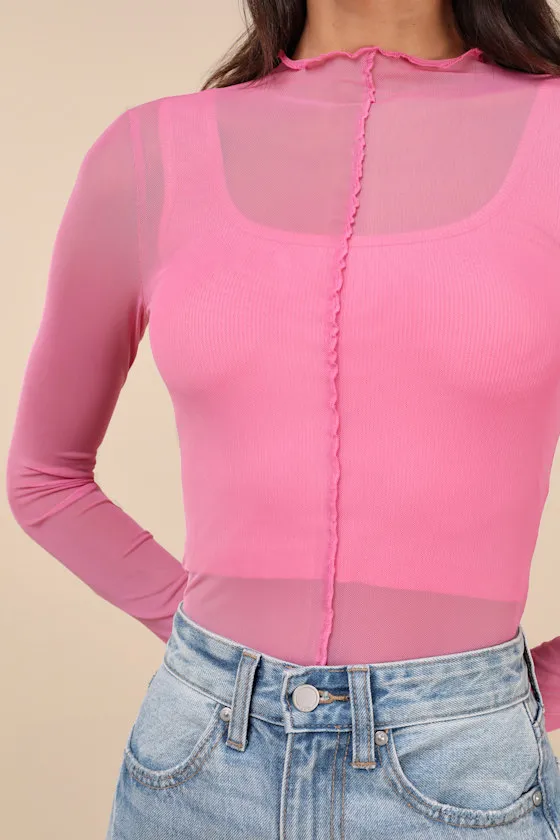Desired Trend Pink Mesh Long Sleeve Top sold by Lulus product image thumbnail 4