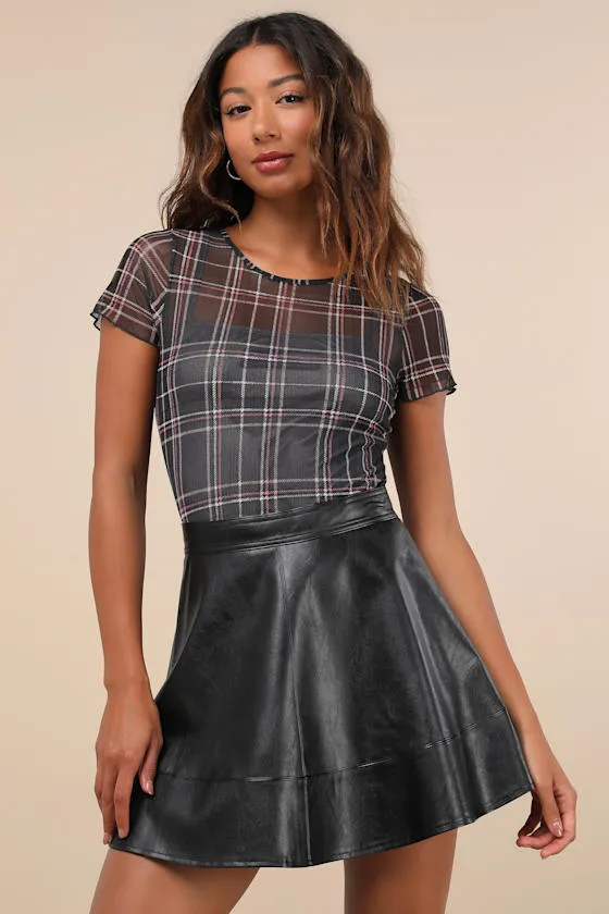 Modish Cutie Black Vegan Leather High-Rise Skater Mini Skirt sold by Lulus