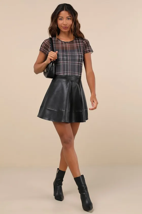 Modish Cutie Black Vegan Leather High-Rise Skater Mini Skirt sold by Lulus product image thumbnail 4