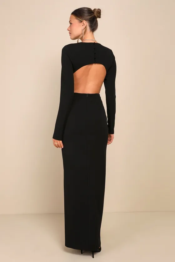Flawless Esteem Black Long Sleeve Cutout Column Maxi Dress sold by Lulus product image thumbnail 2