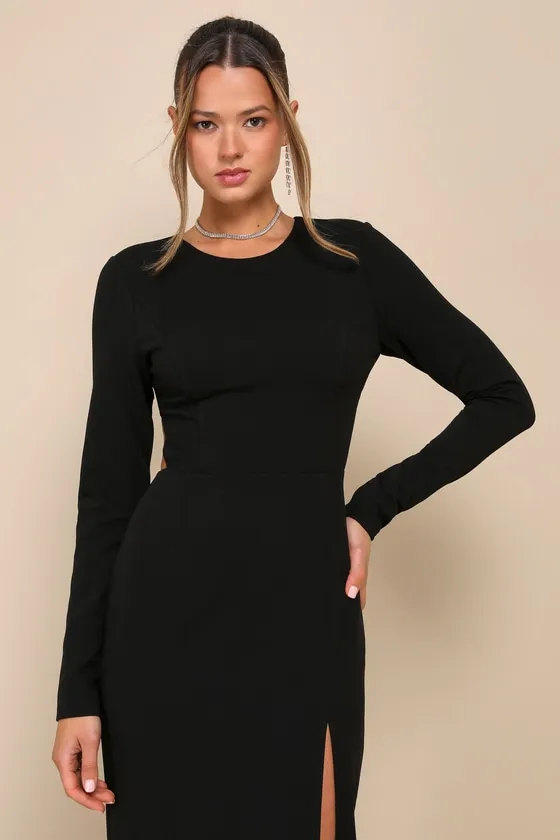 Flawless Esteem Black Long Sleeve Cutout Column Maxi Dress sold by Lulus product image thumbnail 3