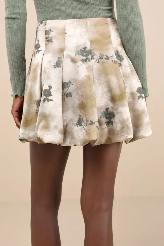 Darling Curation Olive Mottled Floral Bubble-Hem Mini Skirt sold by Lulus product image thumbnail 3