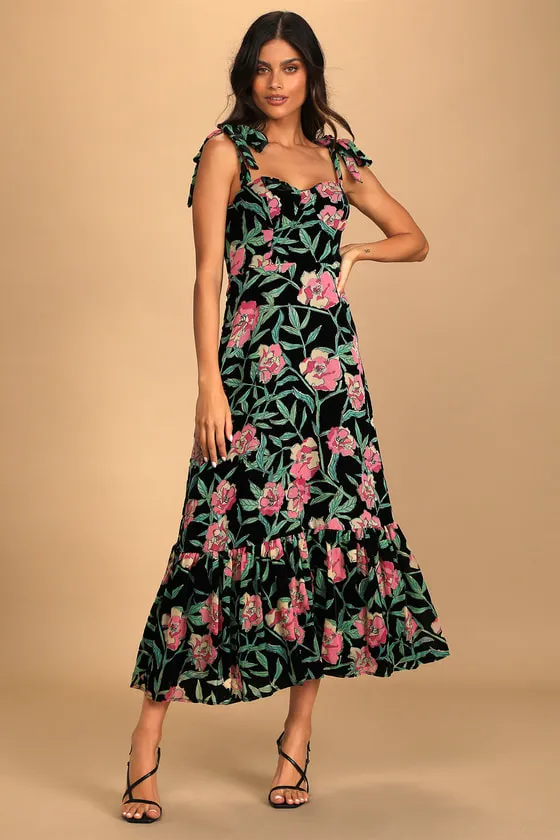 Glorious Garden Black Floral Print Burnout Velvet Maxi Dress sold by Lulus product image thumbnail 3