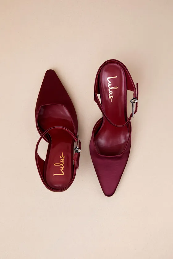 Roslynn Eggplant Satin Pointed-Toe Mule Pumps sold by Lulus product image thumbnail 3