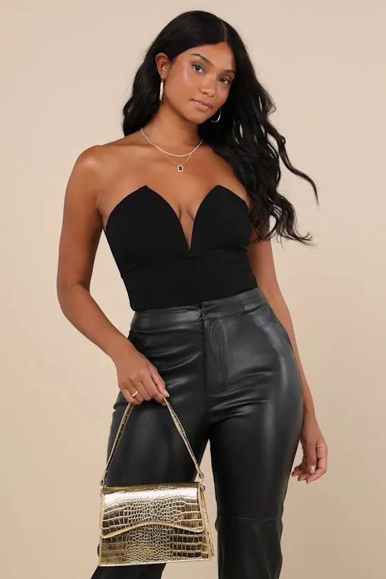 Convincing Glamour Gold Metallic Croc-Embossed Shoulder Bag sold by Lulus product image thumbnail 3